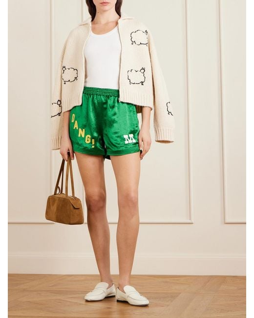 Mother Green The Star Player Embroidered Satin Shorts