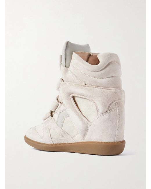 Isabel Marant Natural Bekett Leather-Trimmed Suede High-Top Wedge Sneakers