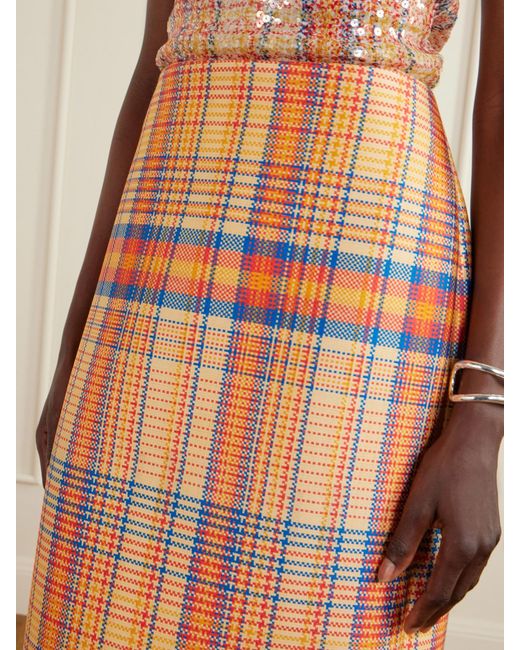 Brandon Maxwell Orange Mercer Checked Wool And Silk-Blend Mikado Midi Skirt