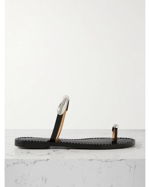 Amanu Black The Samburu Embellished Leather Sandals