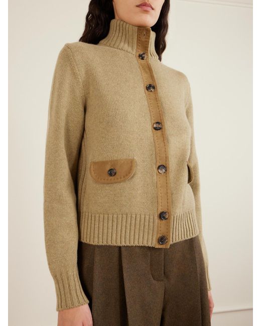 Loro Piana Natural Parksville Suede-Trimmed Cashmere Cardigan