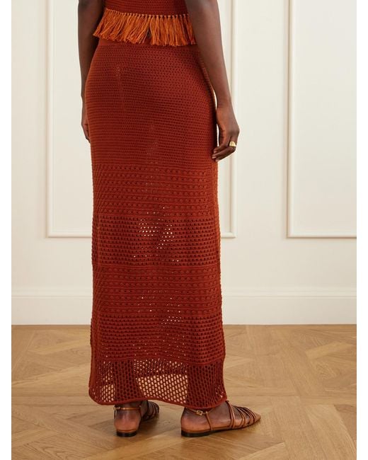 Escvdo Red Amada Crocheted Cotton Maxi Skirt