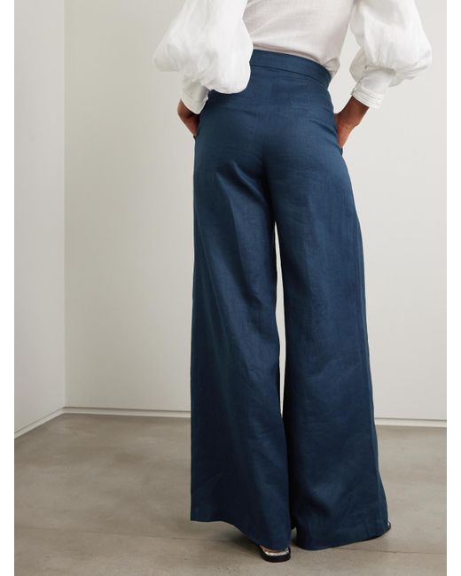 ANDRES OTALORA Blue Una Metafora Hose Mit Weitem Bein Aus Leinen Mit Falten