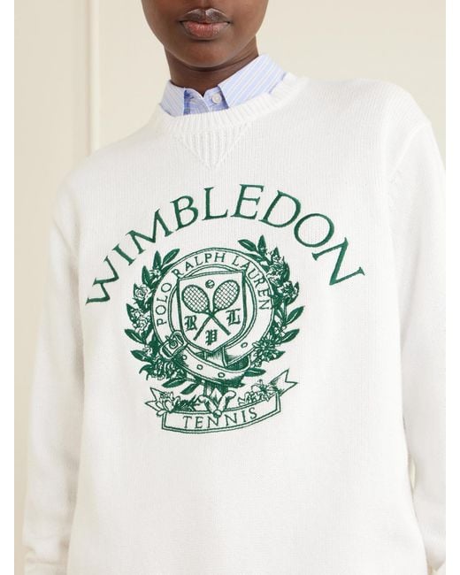 Polo Ralph Lauren Gray Wimbledon Logo-Embroidered Cotton Sweater
