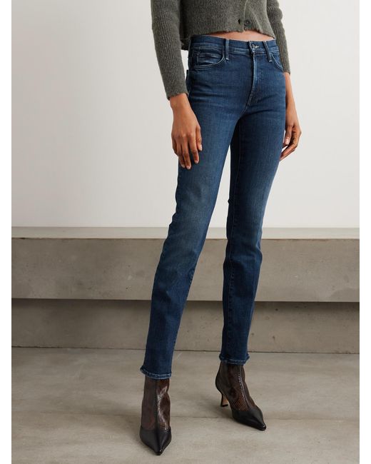 Mother Blue The Rascal Skimp High-Rise Slim-Leg Jeans