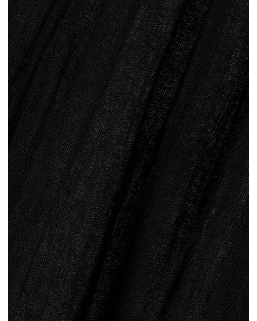 Lisa Marie Fernandez Black Embellished Belted Crinkled Linen-Blend Gauze Wide-Leg Pants