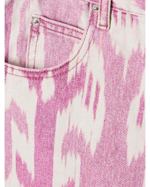 Isabel Marant Pink Lesia Frayed Printed Denim Shorts