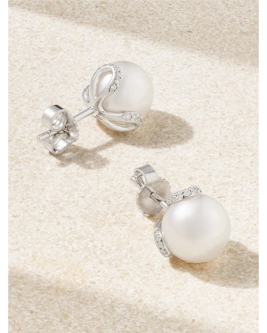 Mikimoto Natural Ohrringe Aus 18 Karat Weißgold Mit Perlen Und Diamanten
