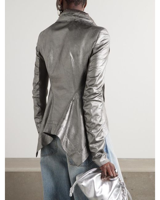 Rick Owens Gray Naska Leather Biker Jacket