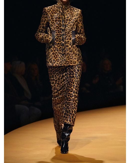 Khaite Brown Saraphina Leather-Trimmed Leopard-Print Calf Hair Jacket