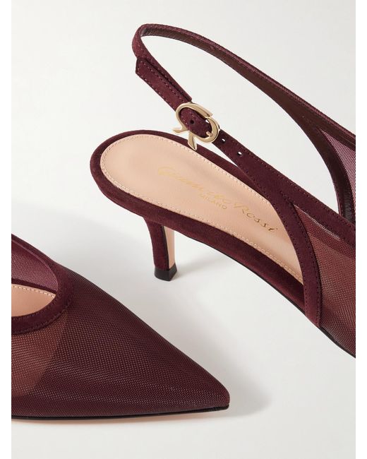 Gianvito Rossi Brown 55 Slingback-Pumps Aus Mesh Mit Velourslederbesätzen