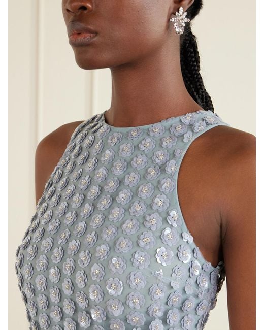 The New Arrivals Ilkyaz Ozel White Bixi Floral-Embellished Mesh Gown