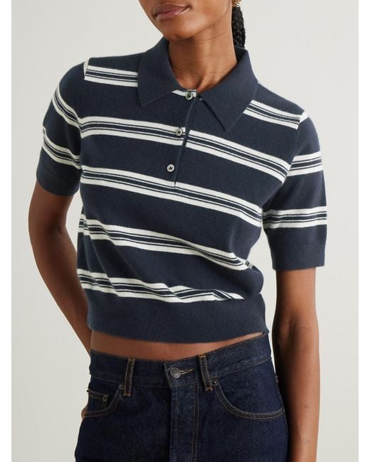 arch4 Blue Octavia Striped Cashmere Polo Shirt
