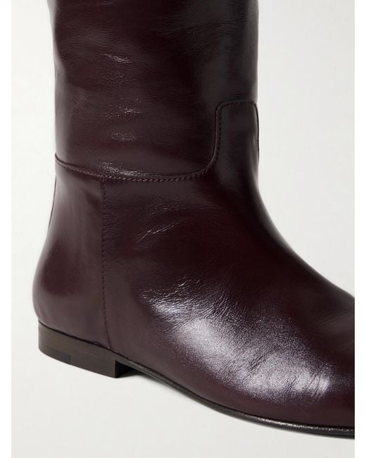 Khaite Red Colt Glossed-Leather Knee Boots