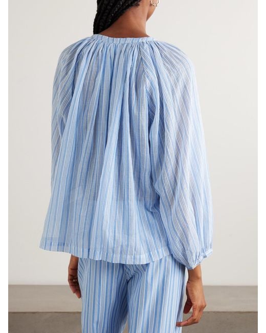 Doen Blue Jonie Striped Organic Cotton-Voile Blouse