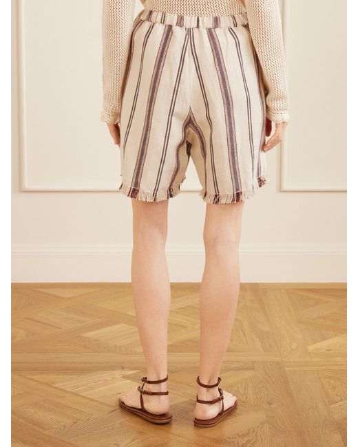 Alix Of Bohemia Natural Tillie Bark Frayed Striped Cotton And Linen-Blend Shorts