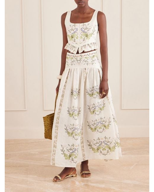 Agua Bendita Natural Curua Anhelo Floral Linen Midi Skirt
