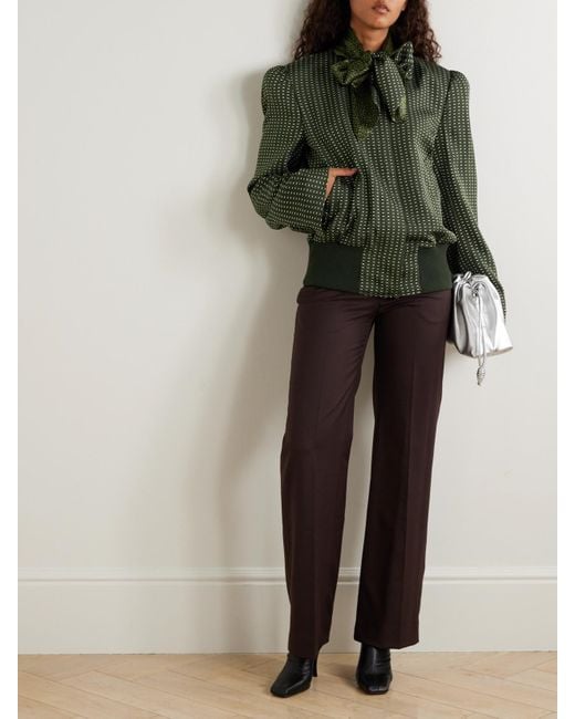 Dries Van Noten Green Bomberjacke Aus Bedrucktem Twill Mit Schluppe Aus Satin