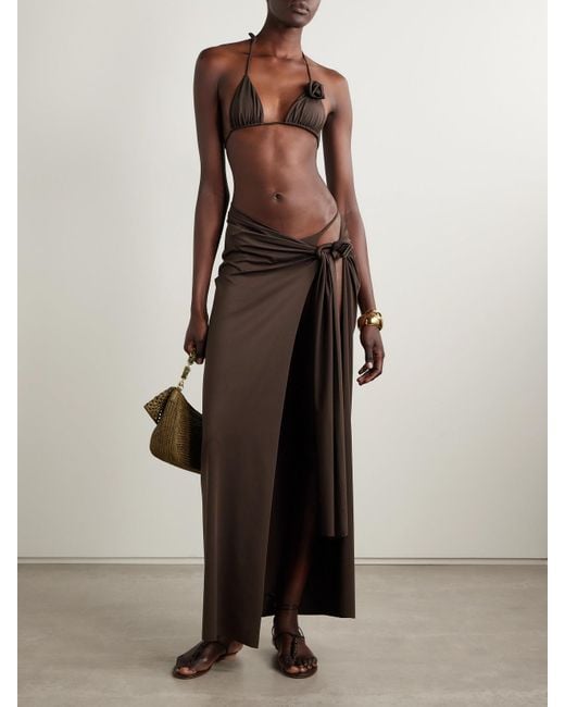 Maygel Coronel Brown Capella Appliquéd Stretch-Jersey Pareo