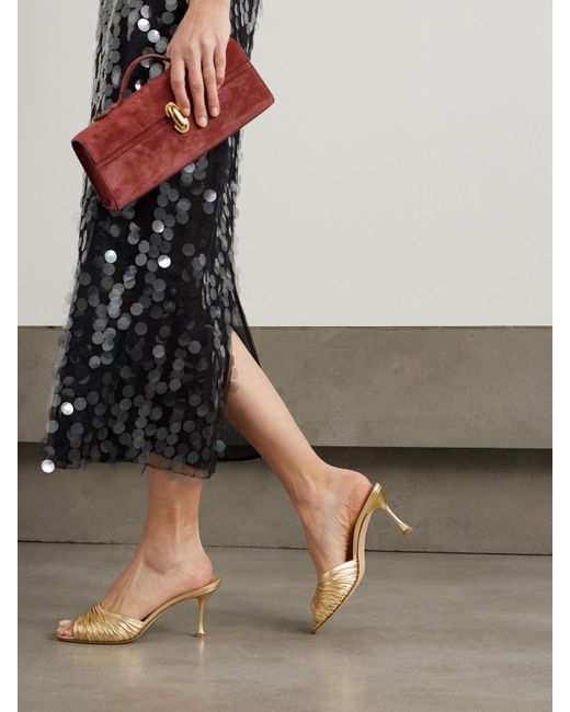 Manolo Blahnik Natural Pirua 70 Metallic Leather Mules