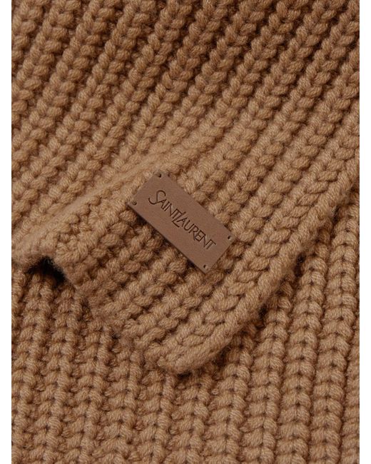 Saint Laurent Natural Appliquéd Ribbed Cashmere Scarf