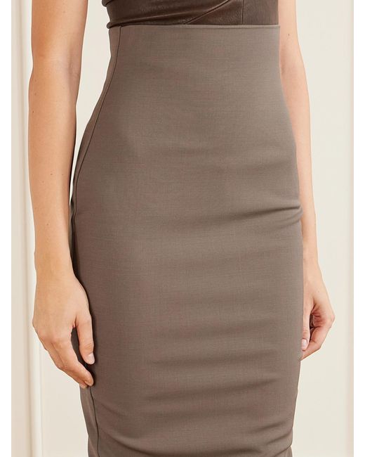 Rick Owens Natural Dirt Pillar Stretch Wool-Blend Midi Skirt