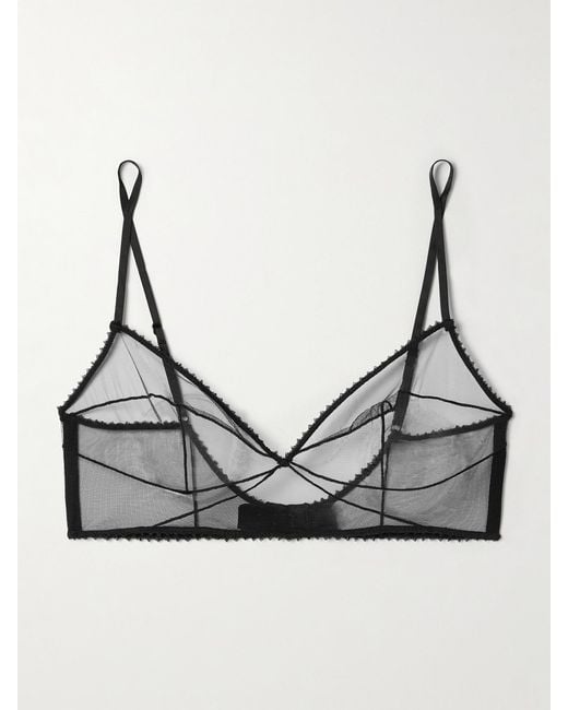 Kiki de Montparnasse Black Perle Embroidered Mesh Soft-Cup Bra