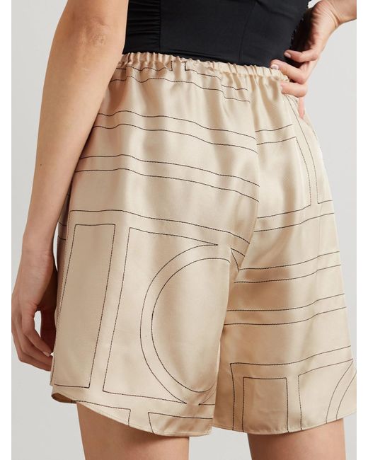 Totême  Natural Shorts Aus Seiden-Twill Mit Stickereien