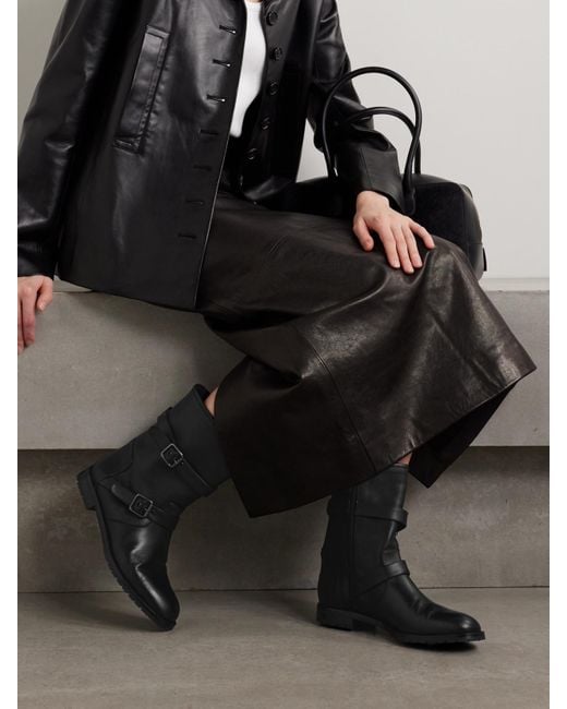 Manolo Blahnik Black Sulaltra Buckled Leather Ankle Boots
