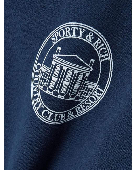 Sporty & Rich Blue Printed Cotton-Jersey Turtleneck Sweatshirt
