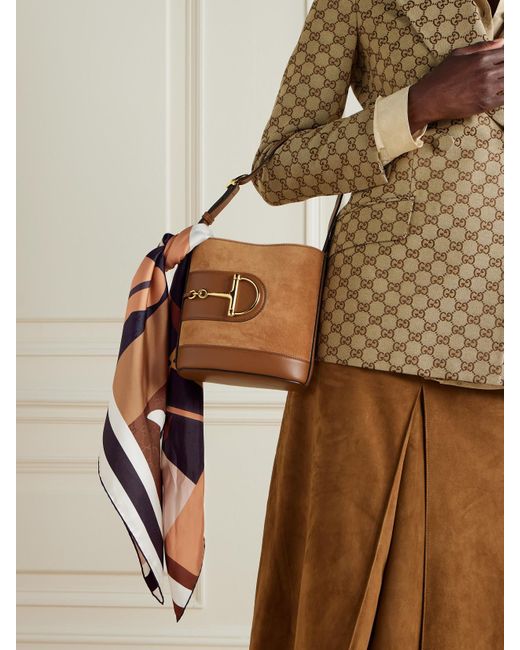 Gucci Brown Equestrian Printed Silk-Twill Scarf