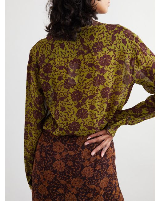 Dries Van Noten Green Hemd Aus Crêpe De Chine Mit Blumenprint