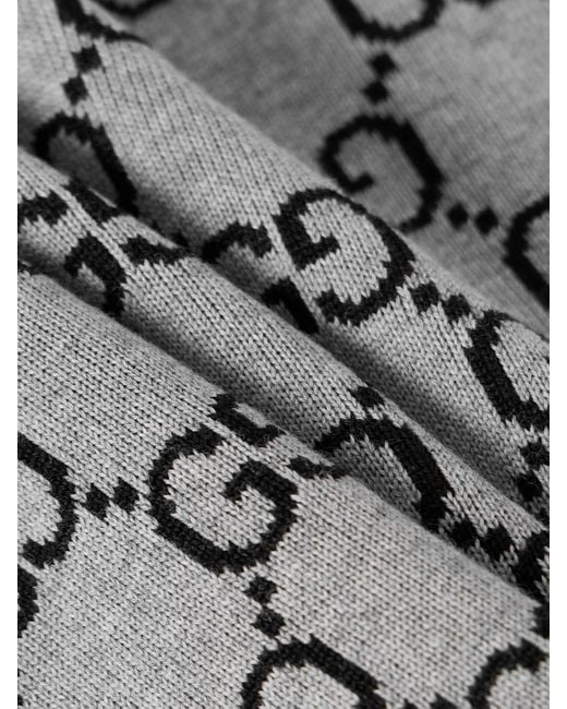 Gucci Gray Jacquard-Knit Wool-Blend Sweater