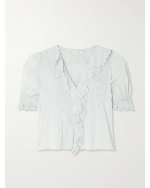 Doen White Henri Ruffled Pintucked Organic Cotton-Voile Top