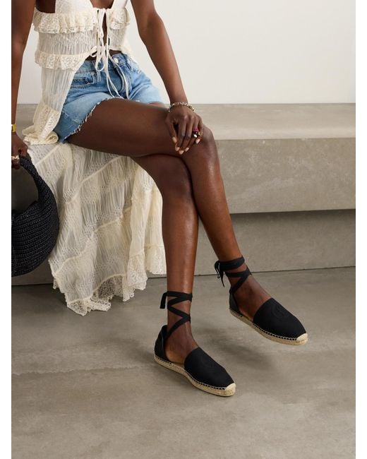 Christian Louboutin Black Nanou Lace Espadrilles Aus Canvas Mit Lederbesatz