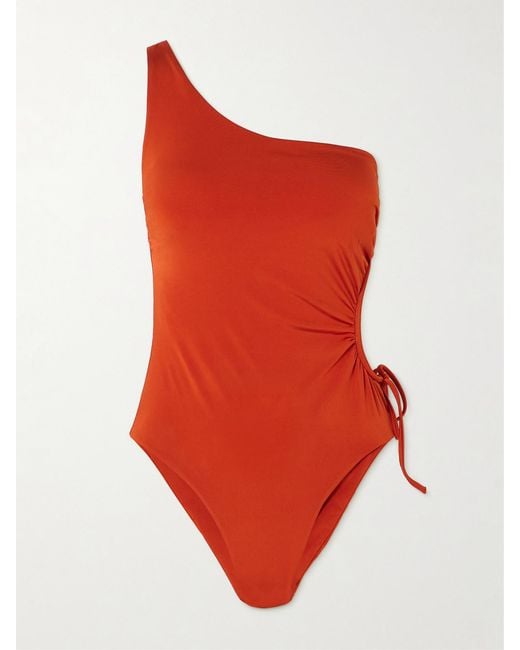 Max Mara Red Canarie One-Shoulder Cutout Swimsuit