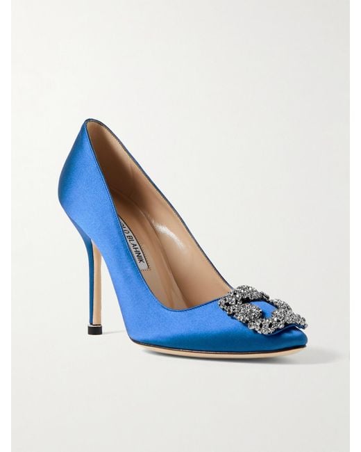 Manolo Blahnik Blue Hangisi 105 Pumps Aus Satin Mit Verzierung