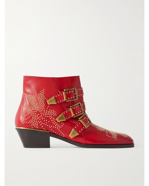 Chloé Red Susanna Ankle Boots Aus Leder Mit Nieten