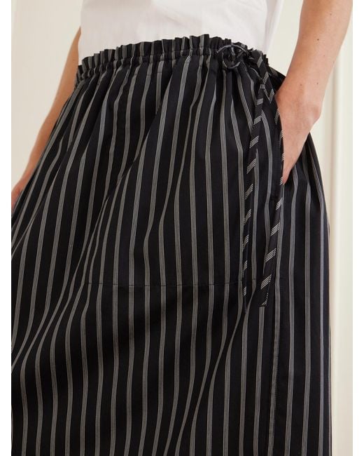 Totême Black Striped Cotton-Poplin Midi Skirt