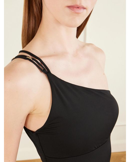Max Mara Black Beachwear One-Shoulder Embellished Swimsuit
