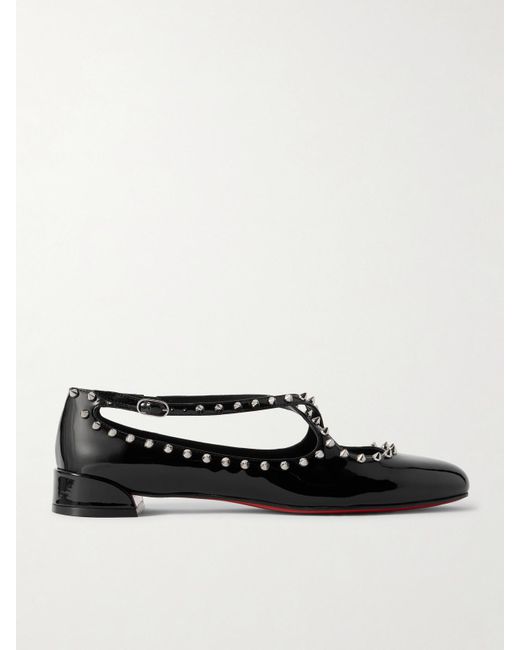 Christian Louboutin White Pilouta Jane Spike Studded Patent-Leather Ballet Flats