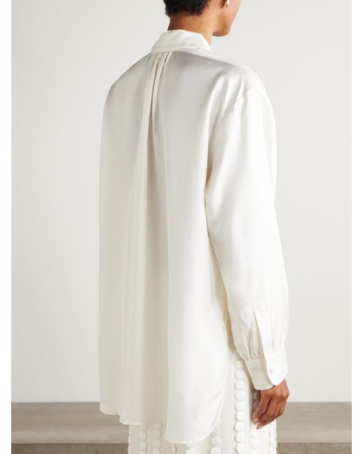 DIOTIMA White Epaulette Crochet-Trimmed Fringed Silk-Twill Shirt