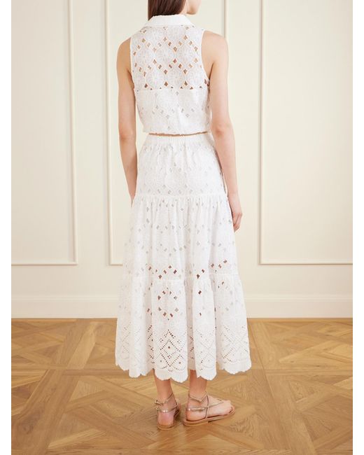 Cara Cara White Melanie Broderie Anglaise Cotton Midi Skirt