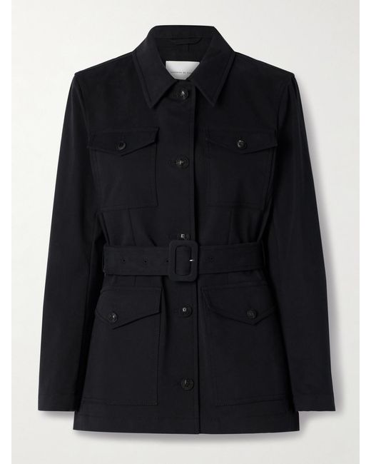 Veronica de Piante Black Amelia Belted Cotton-Blend Jacket