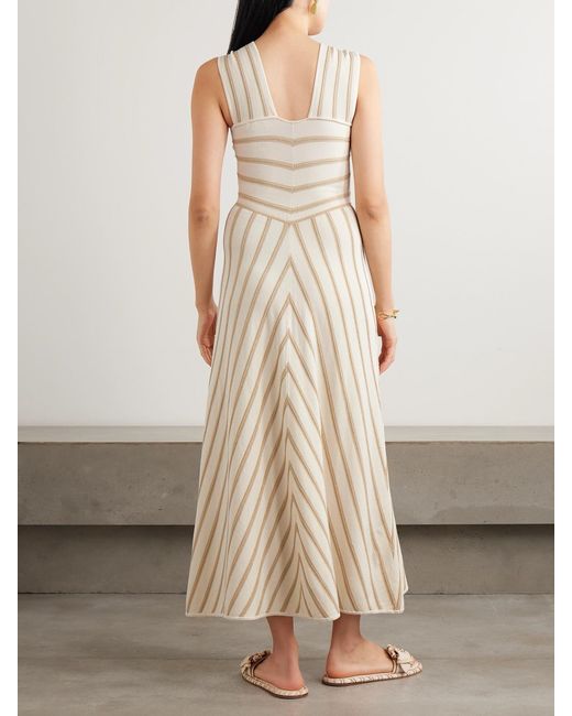 Zimmermann Natural Luna Twisted Striped Metallic Knitted Midi Dress