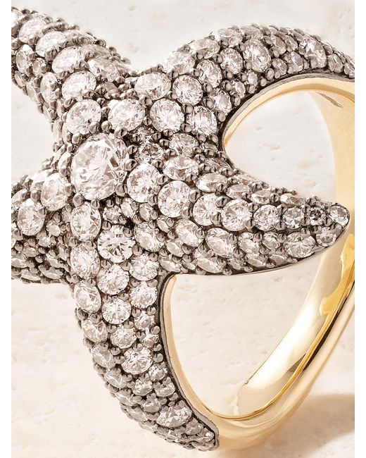 Lucy Delius Natural Sea Star Ring 14-Karat Rhodium-Plated Diamond Ring