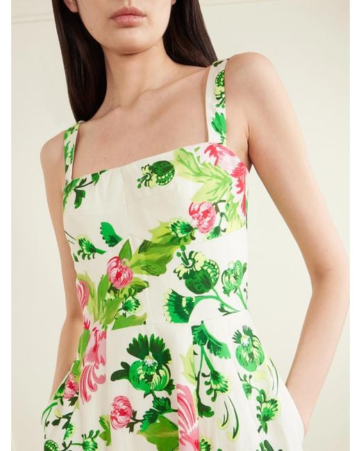 Saloni Green Sabrina Floral-Print Woven Midi Dress
