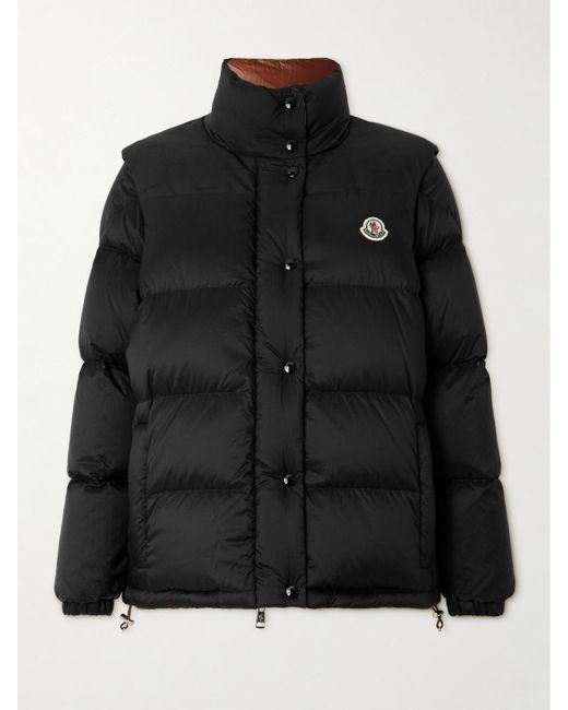 Moncler Black Verone Reversible Jacquard-Trimmed Quilted Shell Down Jacket