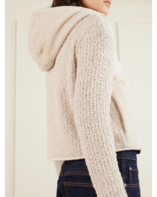 Moncler Natural Hooded Fleece And Wool-Blend Bouclé Cardigan