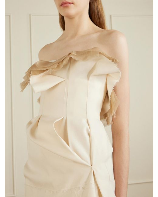 Khaite Natural Salm Frayed Ruffled Wool And Silk-Blend Cady Midi Dress